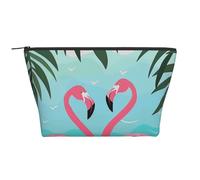 Belle trousse de maquillage trapézoïdale avec rembourrage en mousse pour salle de sport, bureau et w nd, Couple de feuilles de palmier et flamants roses, Taille unique, Trousse de maquillage