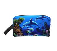 Belle trousse de toilette de voyage à suspendre avec motif dauphins du monde sous-marin - Grande capacité - Organisateur polyvalent pour homme et femme