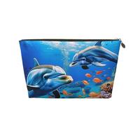 Belle trousse de toilette de voyage avec imprimé dauphins du monde sous-marin - Organiseur de sac à main, organiseur de sac à main, sac de rangement intérieur dans un sac avec fermeture éclair, doré,