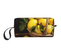 Belle trousse de toilette de voyage avec imprimé de fleurs dorées et blanches pour femmes, trousse de toilette de voyage, organisateur d'accessoires avec poignée, fermeture éclair, Un panier de