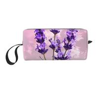 Belle trousse de toilette de voyage avec imprimé de fleurs dorées et blanches pour femmes, trousse de toilette de voyage, organisateur d'accessoires avec poignée, fermeture éclair, Fleur de lavande