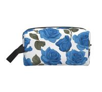 Belle trousse de toilette de voyage multifonctionnelle avec roses bleues, sac de rangement quotidien et de remise en forme pour cosmétiques, papeterie et plus encore