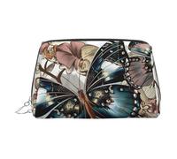 Belle trousse de toilette en cuir de qualité supérieure avec imprimé papillon 1 pochette portable étanche ouverte plate, Argenté., Taille unique