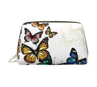 Belle trousse de toilette en cuir de qualité supérieure avec imprimé papillon et pochette portable étanche ouverte plate, doré, Taille unique