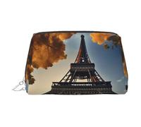 Belle trousse de toilette en cuir imprimé Tour Eiffel Paris Trousse de maquillage en cuir pour sac à main avec fermeture éclair sur le dessus, Argenté., Taille unique