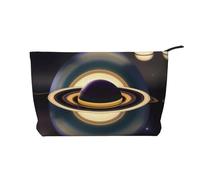 Belle trousse de toilette en velours côtelé de grande capacité, motif Saturne, sac de rangement imperméable à la mode, Noir , Taille unique
