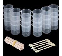 Belle Vous 24 Gobelets Mesureurs Moule Resine Epoxy - Verre Doseur Transparent Réutilisable 100ml - Avec 30 bâtonnets 5 Cuillères pour Artisanat Moulage Peinture Cuisine Bricolage