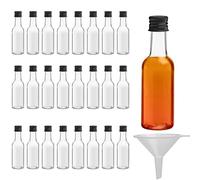 BELLE VOUS 24 Mini Bouteille - Bouteilles Miniatures Réutilisables 50ml Vides en Plastique avec Bouchons Noirs et Entonnoir pour Liquides - Mignonnettes Alcool Excellentes pour Mariages et Fêtes
