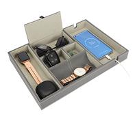 BELLE VOUS 6 Compartiments Vide Poche Similicuir Gris - Organisateur de Bureau Homme pour Porte-Monnaie, Téléphone, Clefs, Bijoux, Accessoires - Plateau Cuir Synthétique pour Table de Chevet