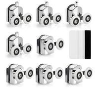 Belle Vous 8 Roulettes Porte de Douche Coulissante - Roulette Porte Coulissante Douche en Alliage de Zinc 23 mm de Diamètre - Roues Jumelées de Rechange pour Salle de Bain avec Fixations et Raclette