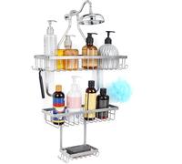 BELLE VOUS Argent Support de Douche Suspendu - 38 x 60 cm, 3-Niveaux Etagere Porte Douche et Savon a Suspendre - avec 3 paniers et 10 Crochets - Rangement Salle de Bain pour Shampoing, Accessoires