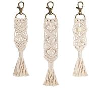 BELLE VOUS Attache Porte Clé Bohème avec Mini Macramé (Lot de 3) - 3 Modèles - Mousqueton Porte Clé Unique Tissé à la Main pour Porte clef Voiture Femme et Maison - Accessoire Déco