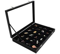 BELLE VOUS Boite a Bijoux en Velours Noir avec 24 Sections et Couvercle en Verre - Boîte à Bijoux Empilable et Modulable pour Bagues, Colliers, Bracelets, Boucles d’Oreilles et Montres