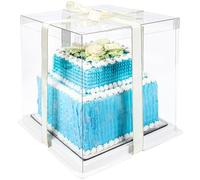 BELLE VOUS Boite a Gateau Haute Transparente en Plastique avec Support et Ruban - Boite Transport Gateau Réutilisable 26 x 26 x 28 cm pour Layer Cake Dessert Tarte Pâtisserie