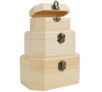 BELLE VOUS Boite Bois Brut (Lot de 3) - Coffret Bois Vide Petit, Moyen et Grand - avec Fermoirs & Couvercle à Charnière - Artisanat, Art, Hobbies, Projets, Bijoux et Rangement d’Objets de la Maison