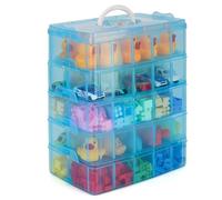 Belle Vous Boite de Rangement Bleue 5 Niveaux Superposables en Plastique Transparent - Compartiments Réglables - Maximum 50 Compartiments - Boite en Plastique pour Jouet, Bijoux, Perle, Outils