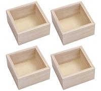 BELLE VOUS Boite de Rangement Bois Brut (Lot de 4) - 9,5 x 9,5 x 5 cm - Petites Boite en Bois Carrée Rustique Naturel pour Décoration Intérieur, Collections, Plantes Succulentes et Bricolage