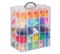 BELLE VOUS Boite de Rangement Transparente 5 Niveaux Superposables en Plastique - Compartiments Réglables - Maximum 50 Compartiments - Boite en Plastique pour Jouets, Bijoux, Perles, Loisirs, Outils