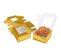 BELLE VOUS Boite Papier Kraft Dorée avec Fenêtre Transparente (Lot de 50) - Boite Gateau 10,16 x 10,16 x 5,7 cm - Boite Pâtisserie pour Biscuits, Petits Gâteaux, Desserts, Tartes et Cadeaux