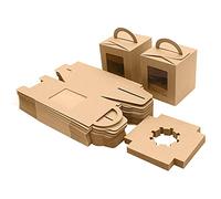 BELLE VOUS Boite Patissiere en Papier Kraft Brun avec Fenêtre et Poignée (Lot de 50) - 9,39 x 9,39 x 10,66 cm - Boite a Gateau Transparente et Jetable - Cookies, Cupcakes, Desserts et Tartes