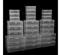 BELLE VOUS Boite Rangement Transparente avec Couvercle Rabattable (Lot de 28) - Grande, Moyenne et Petite Boite de Rangement - Mini Boite Plastique Empilable pour Pilule, Bijoux & Matériel Créatif