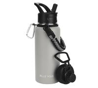 Belle Vous Bouteille Inox 1L avec 2 Couvercles - Gourde Isotherme 1L à Double Paroi pour Boissons Chaudes/Froides - Gourde Thermos Grise Anti-fuite Sans BPA avec Couvercle Paille - Gym, Sport, Maison