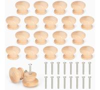 BELLE VOUS Bouton de Meuble Bois Brut avec Vis - 3,4 x 2,5 cm - Lot de 20x Bouton Tiroir Bois Naturel de Bouleau - Poignee de Meuble Cuisine Bois Armoires Placards et Tiroirs