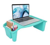 BELLE VOUS Bureau Lit Polyvalent Bleu à 3 Compartiments - Plateau Ordinateur Portable Lit sur Pied avec Rangements Latéraux - Tablette Lit pour PC Portable, Petit Déjeuner, Lecture, Gaming & Plus