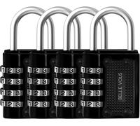 Belle Vous Cadenas Code 4 Chiffres Noir (Lot De 4) - 4,8 X 4 X 1,6 Cm - Cadenas Exterieur/Interieur De Sécurité Résistant Et Imperméable Cadenas Casier De Gym Et D¿Ecole, Clôture Et Portails