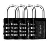 Belle Vous Cadenas Code 4 Chiffres Noir (Lot de 4) - 4,8 x 4 x 1,6 cm - Cadenas Exterieur/Interieur de Sécurité Résistant et Imperméable Cadenas Casier de Gym et d’Ecole, Clôture et Portails