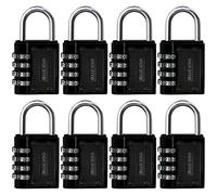 Belle Vous Cadenas Code 4 Chiffres Noir - Lot de 8 - 4,8 x 4 x 1,3 cm - Cadenas Sécurité Résistant et Imperméable pour Casier de Gym et d’Ecole, Clôture et Portails