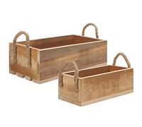 BELLE VOUS Caisse en Bois avec Poignées en Corde (Lot de 2) - Cagette Bois Emboîtable Ouverte - Pour Maisons, Chambres, Cuisines, Salles de Bains, Livres, Jouets, Vêtements et Serviettes