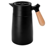 Belle Vous Carafe à Café Noire en Acier Inoxydable avec Poignée en Bois - Contenant à Boisson Double Paroi - 1,6L - Isolation Sous Vide pour Garder vos Boissons Chaudes ou Froides