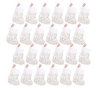 BELLE VOUS Chaussette de Noel (Lot de 24) - Chaussettes de Noel Blanches 24 cm - Noel Chaussette a Suspendre pour Cheminée, Deco Noel avec des Motifs d’Etoiles Dorées