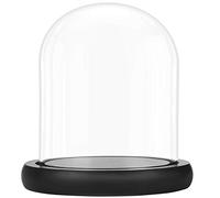 BELLE VOUS Cloche en Verre avec Socle en Bois Noir Naturel - 17 cm - Cloche Verre Décorative Transparente avec Plateau en Bois pour Lumières, Décorations de Table, Antiquités