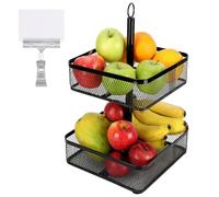 BELLE VOUS Corbeille à fruits noire à 2 niveaux - Corbeille à fruits en métal pour la cuisine - Étagère de rangement de fruits avec clip pour étiquette - Support pour fruits et légumes