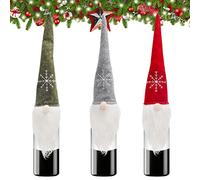 BELLE VOUS Couvre Bouteille Noel (3 Pcs) - GNOME de Noel Scandinave (45 x 13 cm) Fabrication Artisanale Decoration de Bouteille pour Vin Champagne Decoration de Table Fête de Noel