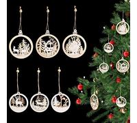 Belle Vous Decoration Sapin en Bois Découpé au Laser et à Suspendre (Lot de 6) - Ornement Bois Noel aux Motifs Traditionnels - Boule de Noel Bois et Blanc