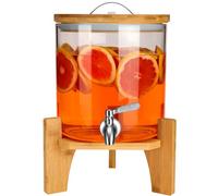 Belle Vous Distributeur de Boissons en Verre avec Robinet en Acier Inoxydable et Support en Bambou - Distributeur de Boissons Froides 5L - Pour Eau et Jus en Tous Genres
