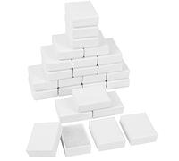 BELLE VOUS Ecrin a Bijoux en Carton Blanc (Lot de 25) - L5,7 x l4,5 x H2,1 cm - Ecrin Bijoux de Présentation Garni de Coton - Colliers, Boucles d’Oreilles, Bracelets et Bagues