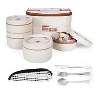 BELLE VOUS Ensemble de Lunch Box Isothermes avec Couverts - 4 Bento Box en Acier Inoxydable Étanches et Empilables avec Sacoche Isotherme - Pour Adultes et Étudiants