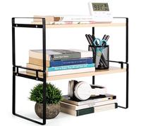 BELLE VOUS Étagère de Rangement en Bois - Couleur Marron et Noir - Étagère de Rangement Empilable à 2 Niveaux pour Cuisine ou Bureau - Livres - Décorations - Fournitures de Bureau