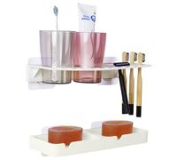 Belle Vous Etagere Salle de Bain sans Percage pour Brosse à Dents & Savon - Étagère de Douche sans Perçage - Porte Dentifrice Mural, Gobelets, Brosse à Dents Électrique & Accessoires