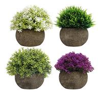 BELLE VOUS Fausse Plante Verte, Violette et Blanche en Pot (Lot de 4) - Plante Artificielle Interieur et Extérieur - pour Maison, Bureau, Salle de Bains, Cuisine, Bureau, Étagère et Table