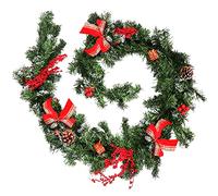 BELLE VOUS Guirlande de Pin Vert de Noël - 1,8 m - Avec Pommes de Pin, Baies, Cadeaux et Noeuds - Décoration Intérieure et de Mariage