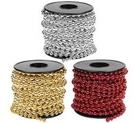 Belle Vous Guirlande Perle Noel - 10 m Chaine de Perle Argent 5 mm pour Decoration de Table et Decoration de Sapin de Noel, Fabrication de Bijoux (rouge,or,Argent)