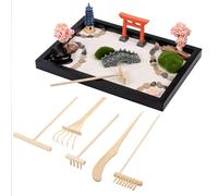 BELLE VOUS Kit Jardin Zen Miniature Japonais - 20 x 28 cm - Coffret Cadeau Jardin Japonais avec Sable, 6 Outils & 11 Éléments - Décoration de la Maison ou du Bureau - Accessoires pour la Méditation
