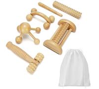 Belle Vous Kit Maderotherapie Complet 6-en-1 en Bois & Sac en Coton - Rouleau Anti-Cellulite Masseur en Bois - Maderotherapie Kit Complet Cellulite Pro pour Soulager Douleurs Musculaires et Modelage