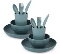 Belle Vous Kit Vaisselle Camping - Set Pique Nique 4 Pièces Vaisselle Plastique Reutilisable avec Assiette Bol Tasse et Couverts - Compatible Micro-Ondes Lave-Vaisselle