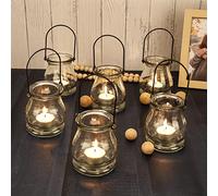 BELLE VOUS Lanternes d’Extérieur Suspendues en Verre (Lot de 12) - H9,6 cm x l8,3 cm - Photophore Exterieur/Intérieur Vintage - Photophore Verre pour la Maison, Le Jardin et Les Fêtes de Mariage